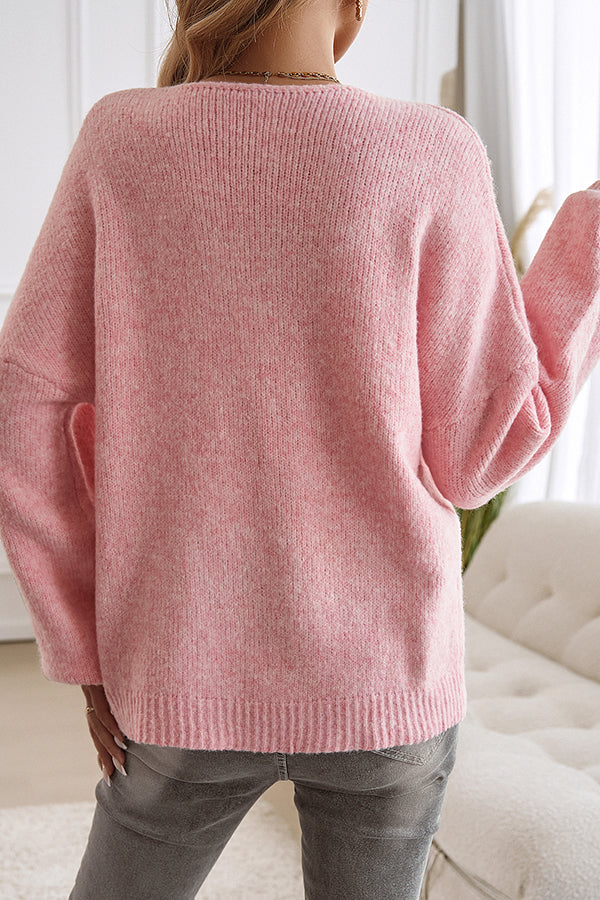 Solid Color Casual Loose Lace-up Knitted Sweater