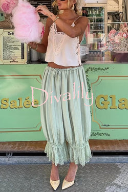 Pastoral Style Elastic Waist Lace Hem Bloomer Pants
