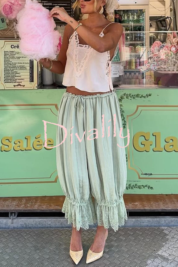 Pastoral Style Elastic Waist Lace Hem Bloomer Pants