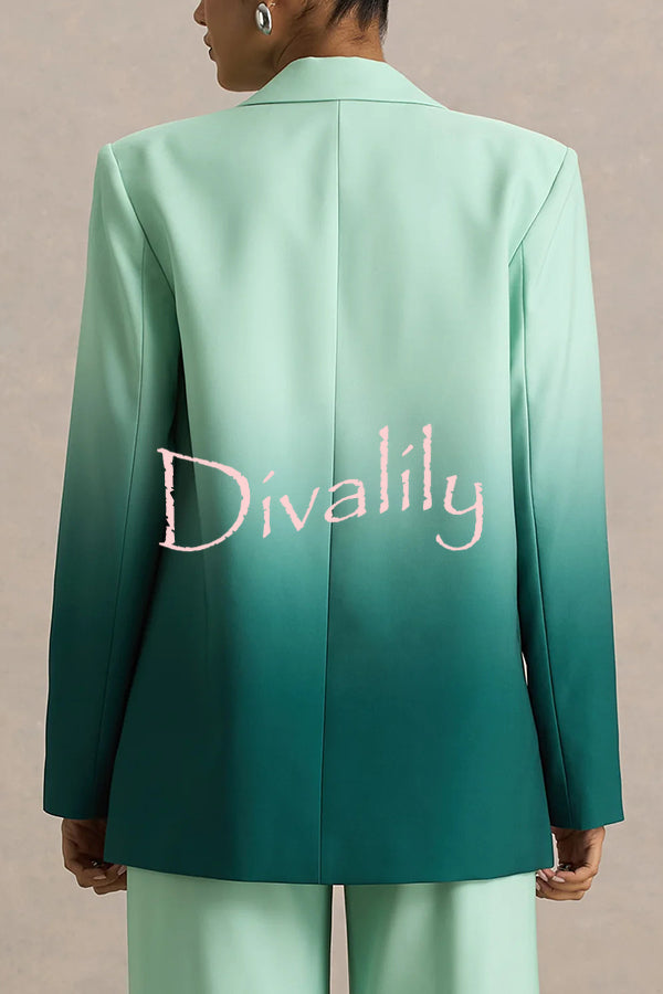 Enya Ombre Print Single Button Long Sleeve Lapel Loose Blazer