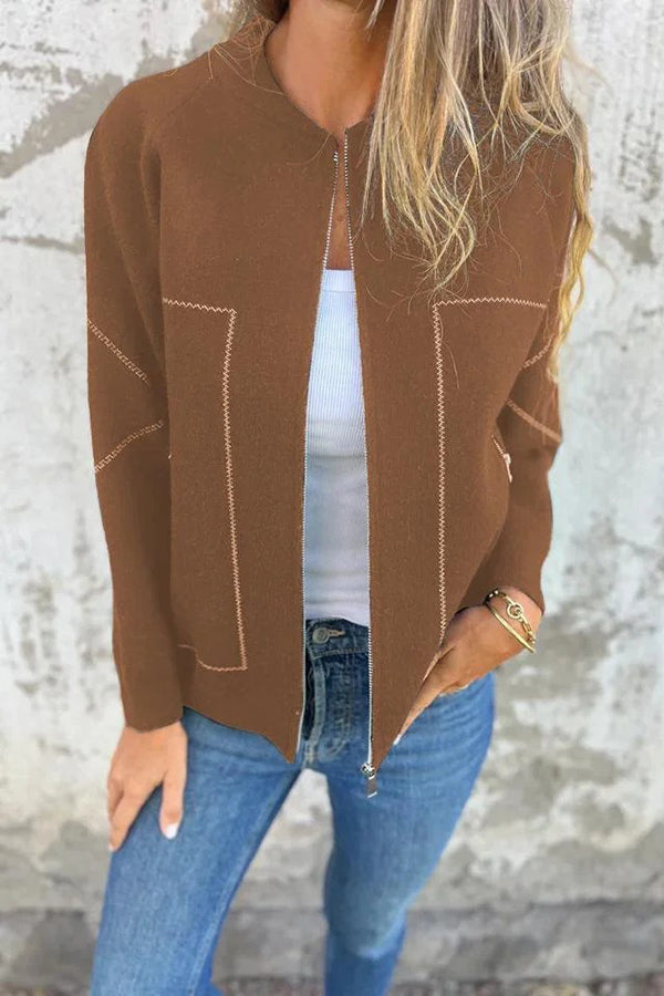 Solid Color Casual Long Sleeve Zippered Loose Pocket Jacket