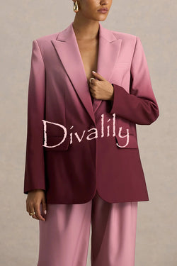 Enya Ombre Print Single Button Long Sleeve Lapel Loose Blazer