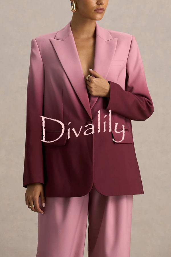 Enya Ombre Print Single Button Long Sleeve Lapel Loose Blazer