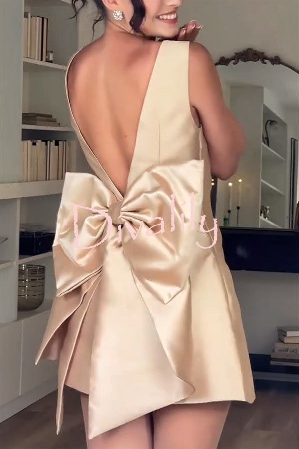 Ultimate Muse Satin Oversized Bow Detail Square Neck Mini Dress