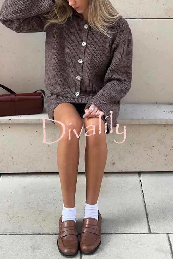 Fashion Lapel Bell Sleeve Knitted Cardigan and Casual Mini Skirt Set
