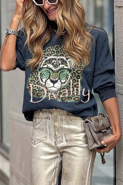 Unique Modern Feel Tiger and Leopard Print Casual Sweatshirt