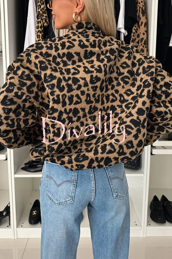 Leopard Print Loose Long-sleeved Pocket Casual Jacket