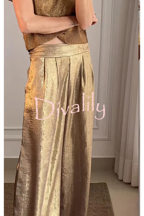 Fashionable Hot Stamping High Waist Casual Wide Leg Pants