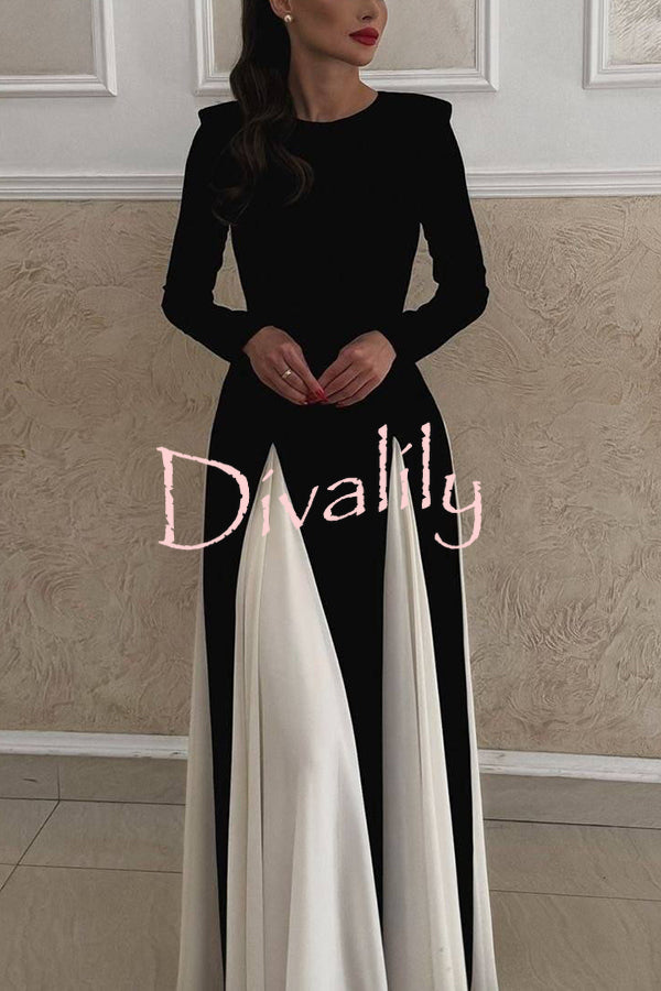 Getting Glam and Elegant Panelled Tulle Long Sleeve A-line Maxi Dress