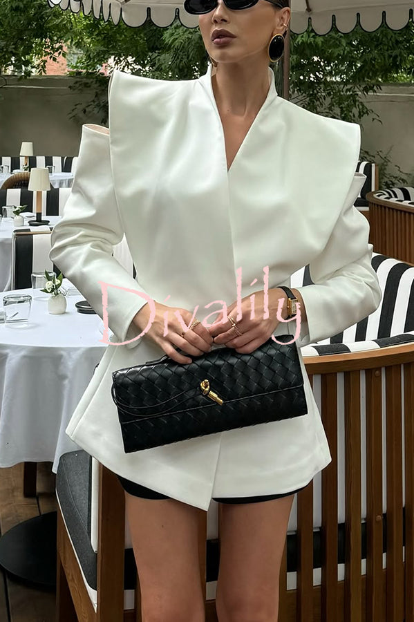 Fashionable Pioneer Stand V-neck Split Sleeve Loose Blazer