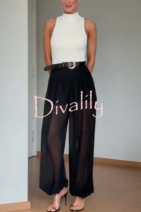 Autumn Avenue Chiffon See-Through Elastic Waist Aladdin Bloomers Pants