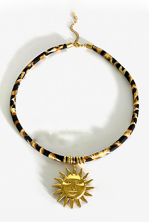 Leopard Print Velvet Rope Design Stainless Steel Necklace