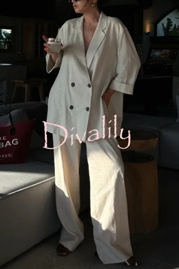 Fashionable Pleated Elastic Waist Tie Casual Pocket Wide-leg Pants