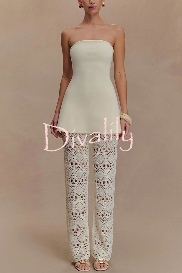 Anette Bandage Knit Strapless Stretch A-line Midi Top