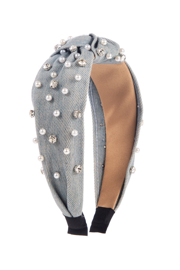 Fashion Pearl Rhinestone Fabric Headband