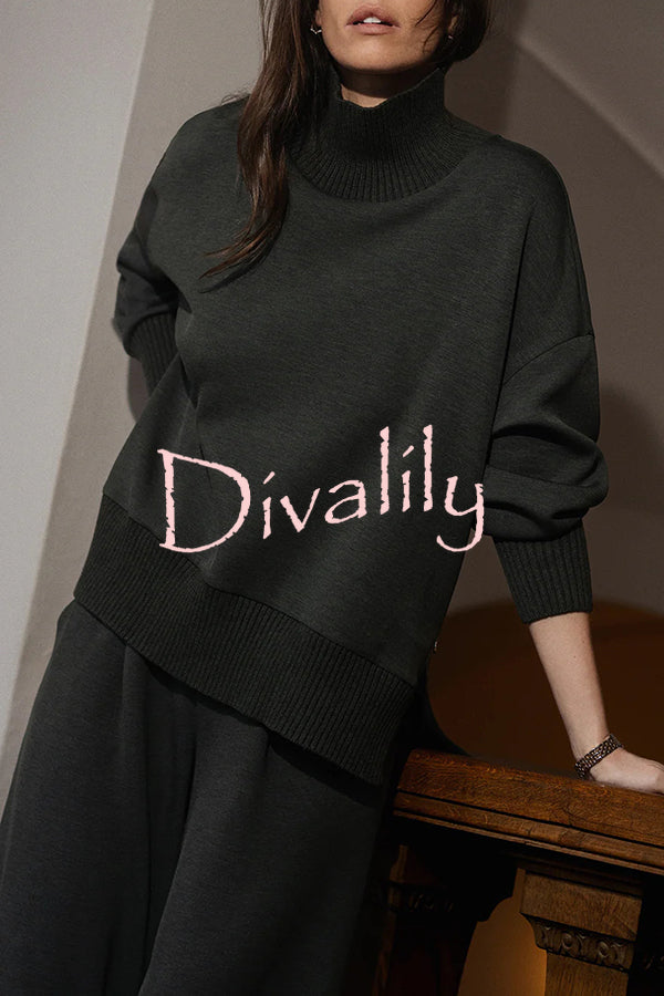 Barker High-Neck Long Sleeve Side Zipper Sweatshirt and Elastic Waist Pocketed Loose Pants Set