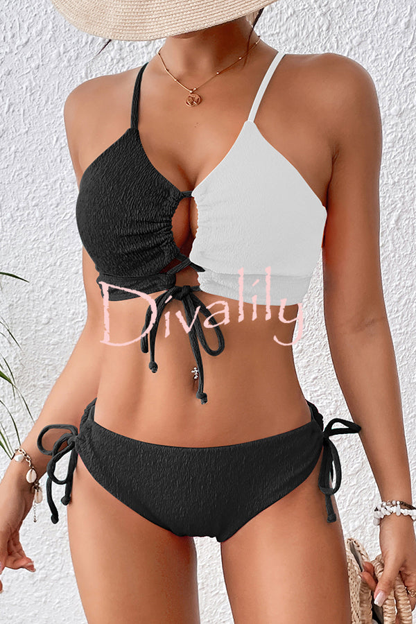 Fashion Contrast Color Sexy Cross Strap Stretch Two Piece Bikini Swimsuit