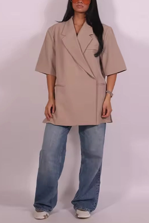 Solid Color Short-sleeved Lapel Casual Loose Blazer