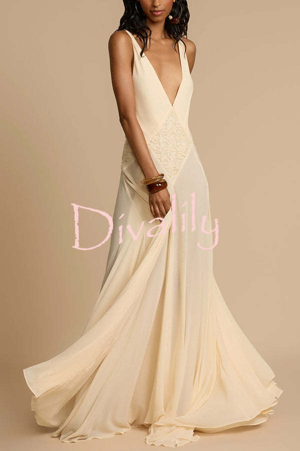 Venus By The Sea Tulle Lace Patchwork Backless Flowy Maxi Dress