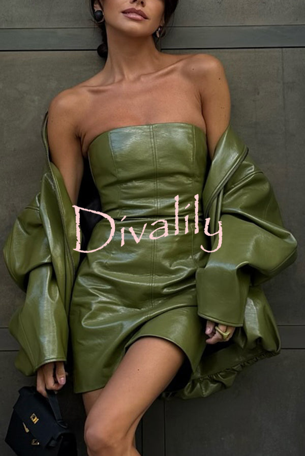 Sexy Tube Top Back Zipper Slim Leather Mini Dress