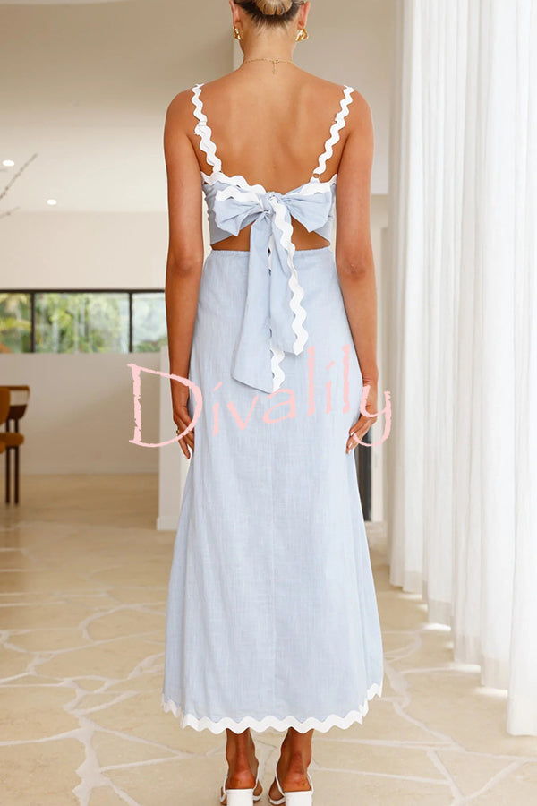 Fashionable Ric Rac Trim Suspender Bow Tie Slim Maxi Dress