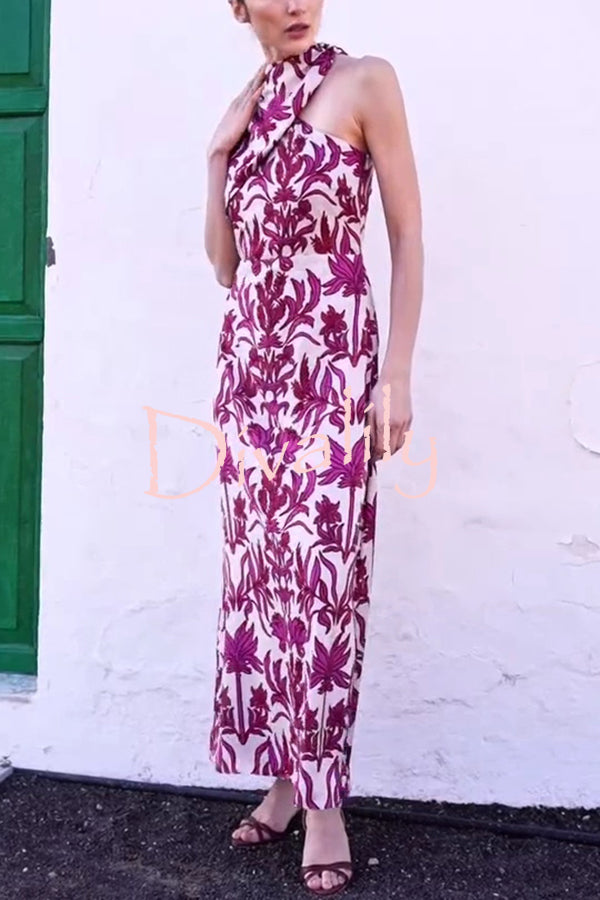Unique Printed Fashion One Shoulder Casual Maxi Dress