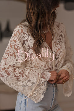 Fashion Hollow Lace Casual Long-sleeved Shirt