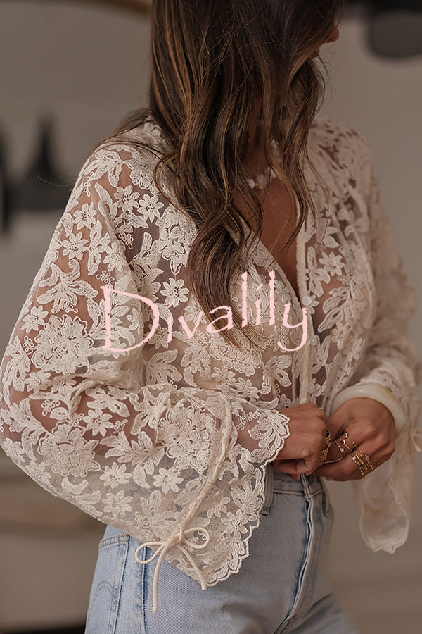 Fashion Hollow Lace Casual Long-sleeved Shirt