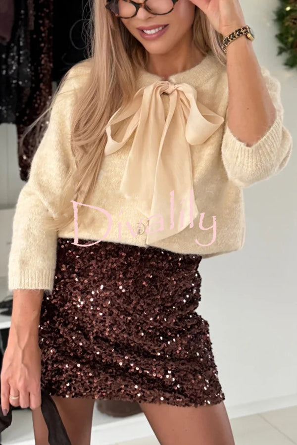 Polished Uptown Velvet Sequin High Rise Elastic Waist Mini Skirt