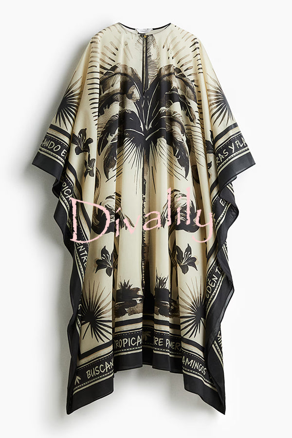 Flora Flamingo Print V-neck Loose Holiday Maxi Dress