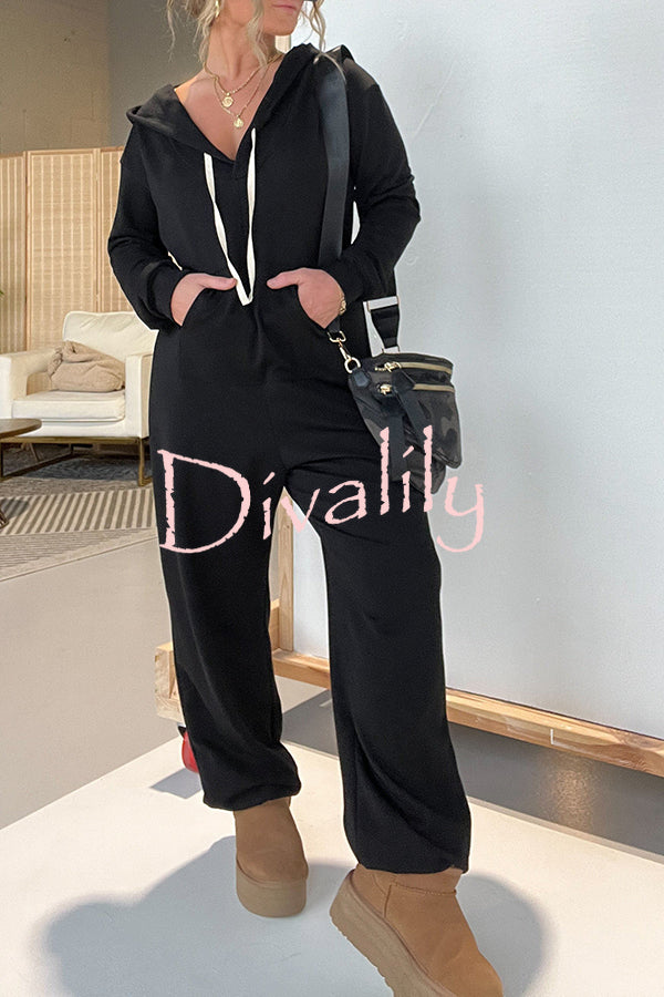 Cozy Days Long Sleeve Pocket Hooded Drawstring Jumpsuit