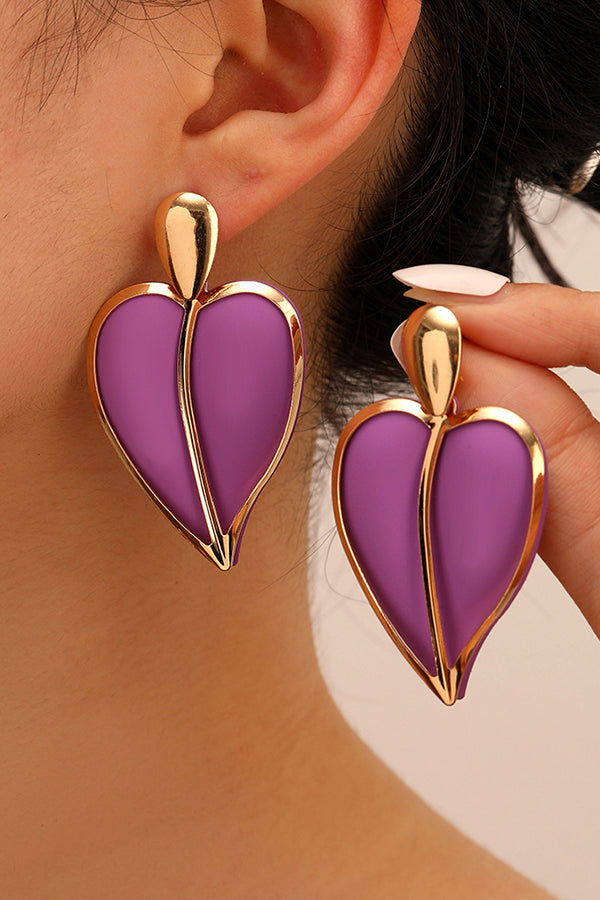 Casual Resort-style Lacquered Color-blocked Heart-shaped Earrings