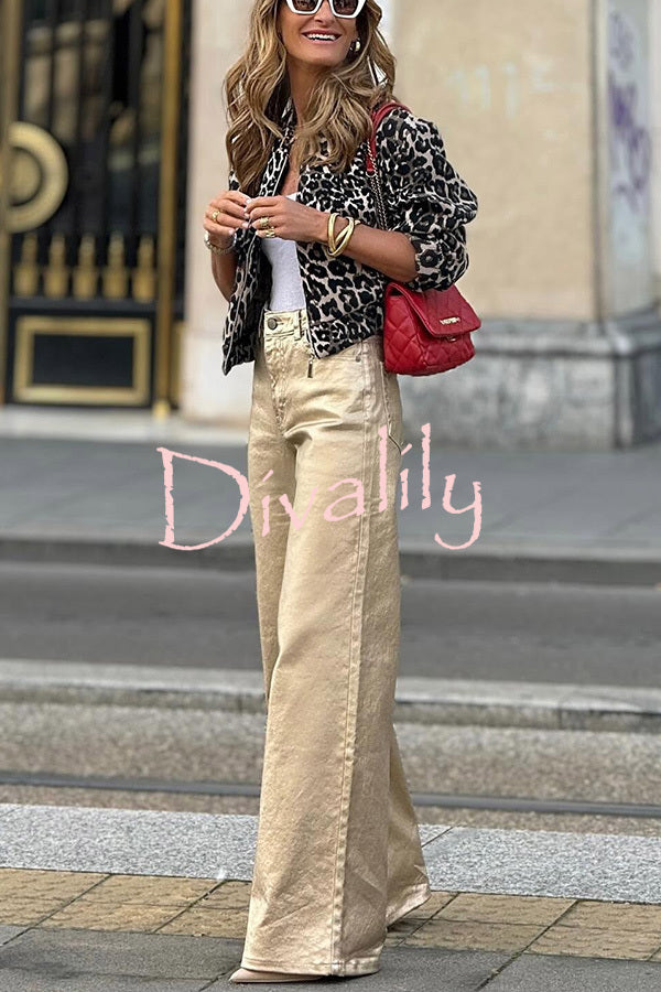 Dashing Darling Metallic Fabric High Waist Pocketed Wide Leg Pants