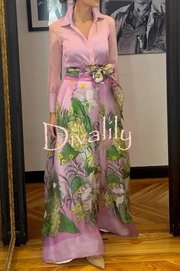 Seeds of Happiness Tulle Floral Print Elastic Waist Belt Pocketed Maxi Skirt