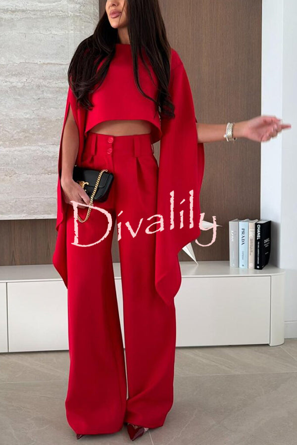 City Atelier Bell Slit Sleeve Top and High Rise Pocket Wide Leg Pants Set