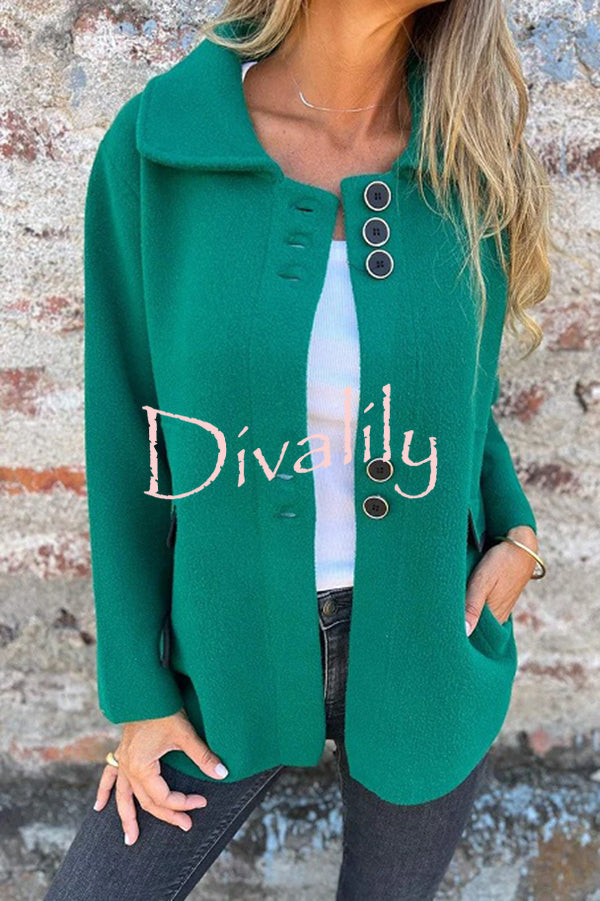 Solid Color Lapel Long Sleeve Button Loose Coat