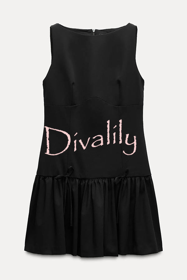 Solid Velvet Bow Embellished Sleeveless Mini Dress