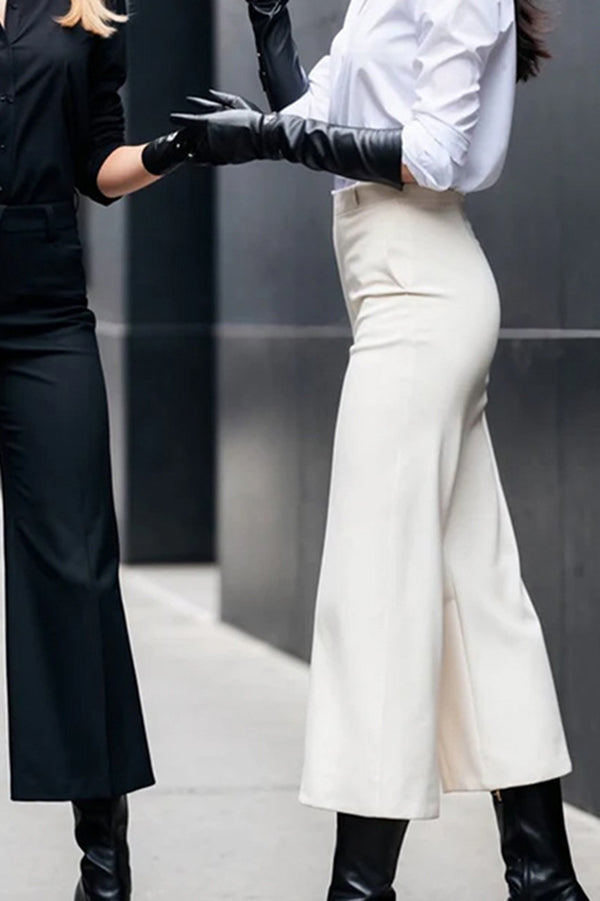 Solid Color High Waist Casual Straight Pants