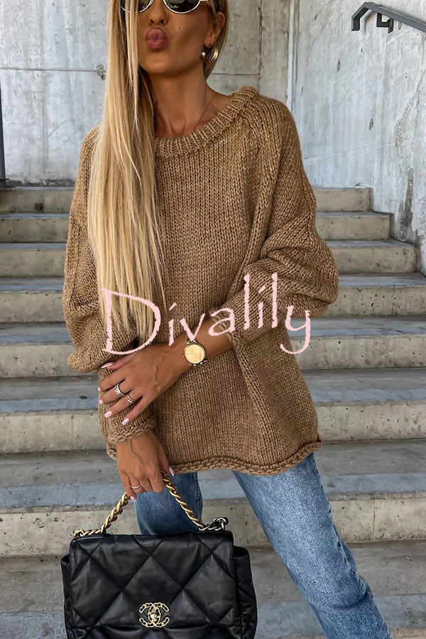 Casual Street Atmosphere Knit Wide Neck Loose Sweater