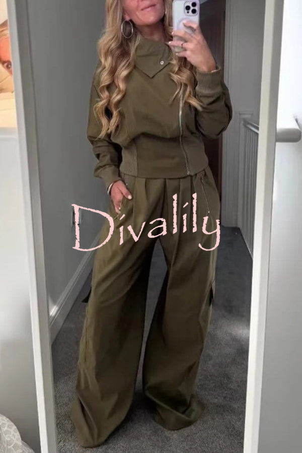 Fashionable High-neck Long-sleeved Zippered Simple Jacket