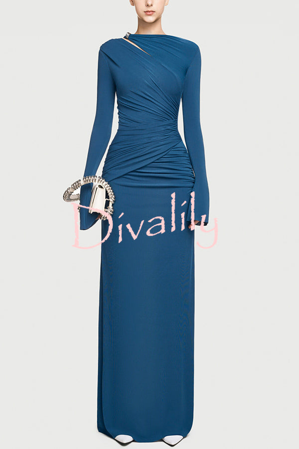 Stylish Long-sleeved Slim-fit Pleated Elegant Maxi Dress