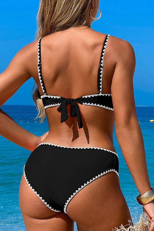 Sexy Hollow Contrast Stretch Two-Piece Bikini Swimsuit