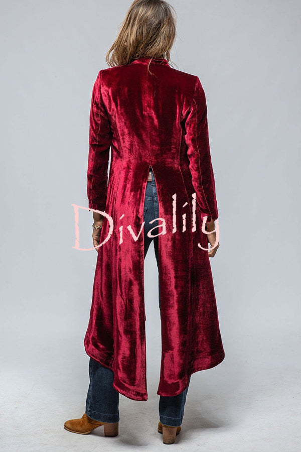 Vintage Velvet Long Loose Pocket Slit Coat