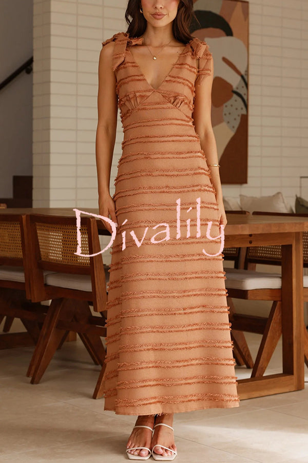 Solid Color V-neck Elegant Sling Lace Up Vacation Maxi Dress