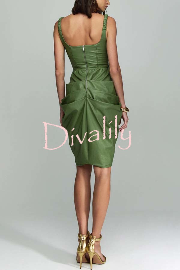 Fashion Choice Faux Leather Corset Ruched Back Zipper Mini Dress