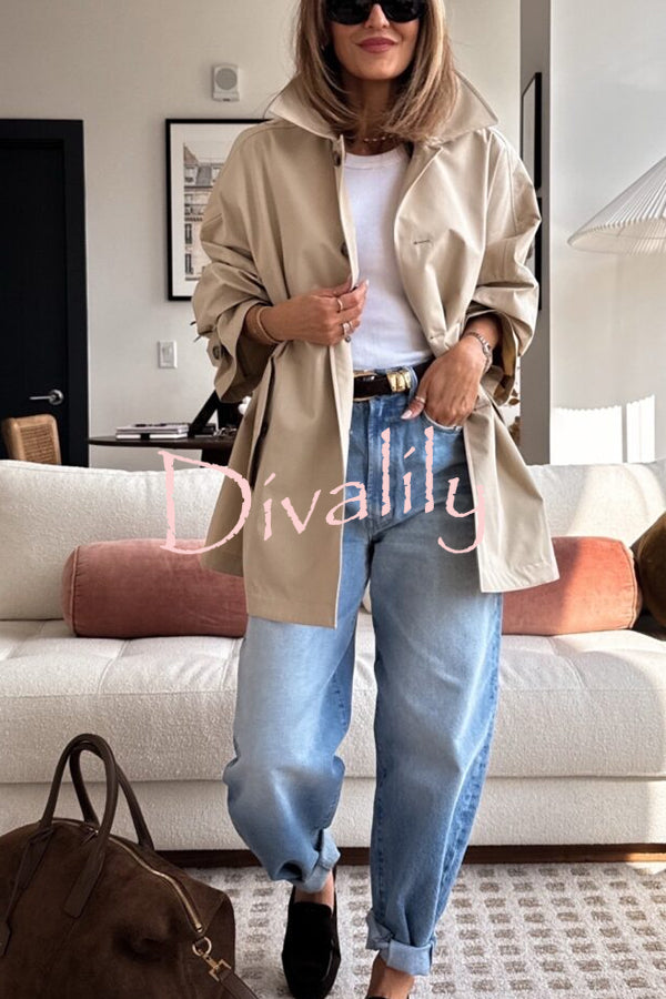Timeless Fashion Button-breasted Wide Sleeve Pocket Twill A-line Jacket