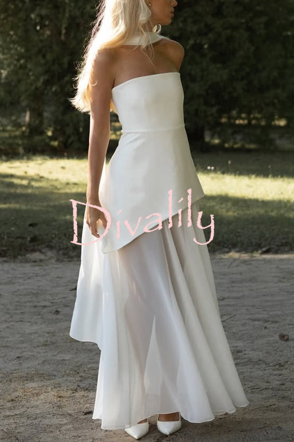 Monaco Off Shoulder Structured Top Chiffon Slit Hem Scarf Maxi Dress