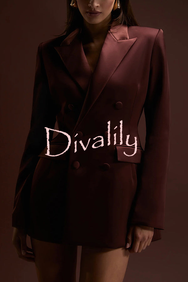 Monica Satin Double-breasted Long Sleeve Peak Lapel Blazer Mini Dress