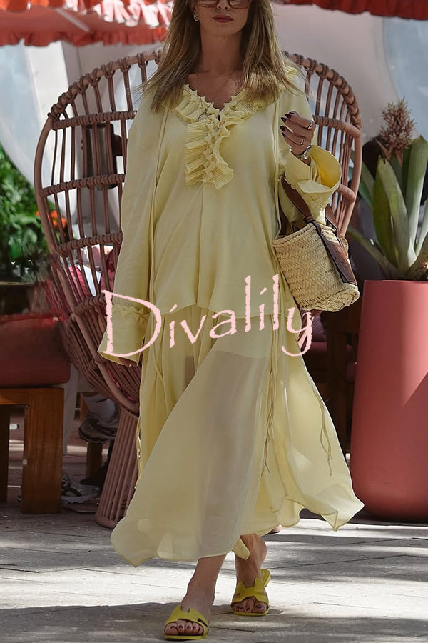 Solid Elastic Waist Drawstring Maxi Skirt
