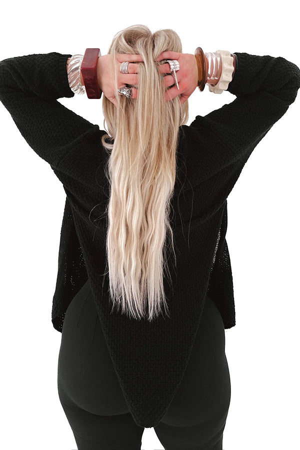 Solid Color Loose Long-sleeved Knitted Mid-length Cardigan